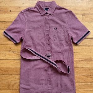 Fred Perry Red Pink Micro Dot Button Down Dress S